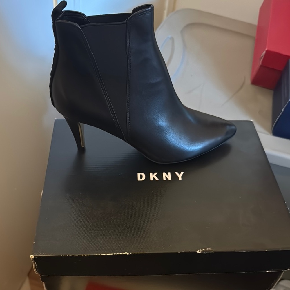DKNY Black Heeled Boots with Classic Chelsea Design